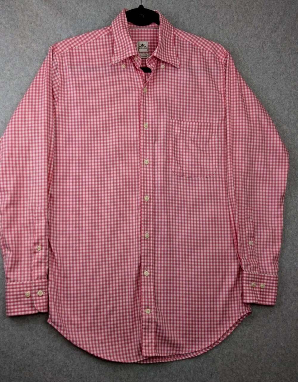 Peter Millar Men Button Down Small Nanoluxe Dress Shirt Pink White Check Gingham